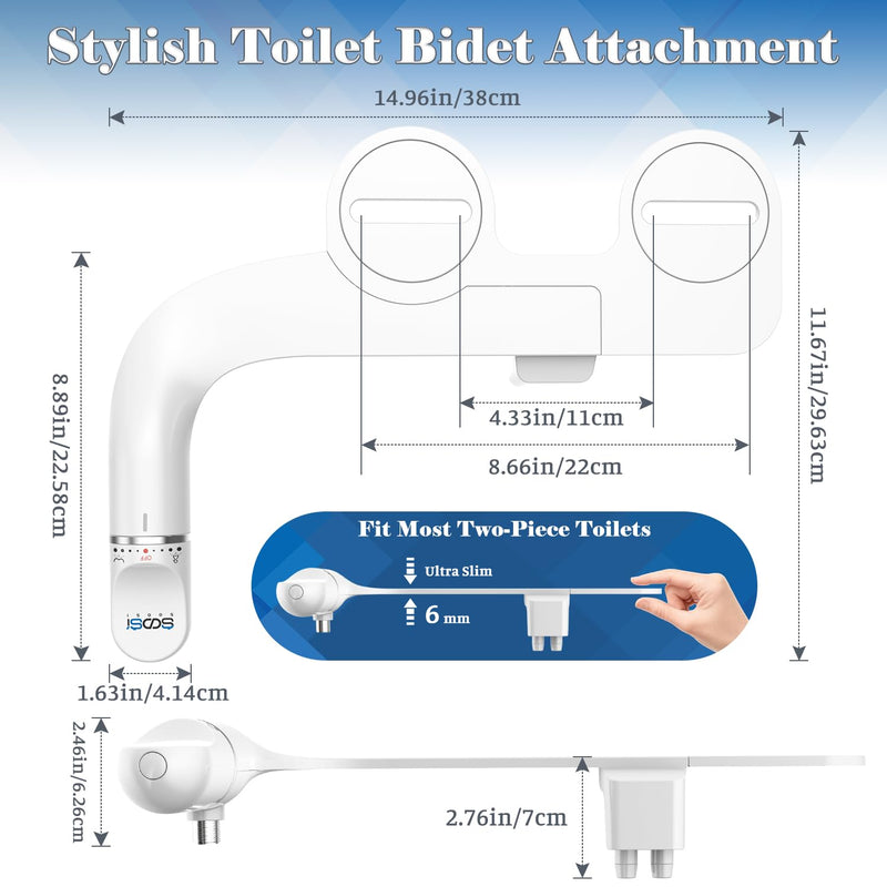 Ultra-Slim Bidet Attachment for Toilet Dual Nozzles Feminine & Rear Wash Bidet Toilet Seat Attachment Non Electric Self Cleaning Fresh Cold Water Toilet Bidets Spray Jet Easy Install (Silver) Silver
