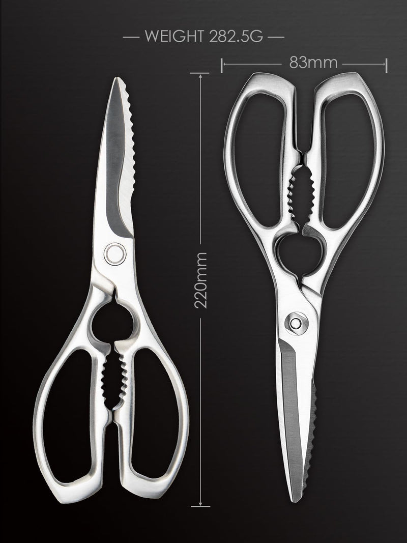 Heavy-Duty Kitchen Scissors Forged from Stainless Steel, Kitchen Shears for Food, Ideal Cooking & Culinary Scissors for Meat, Poultry and Vegetables, Dishwasher Safe, 5-Year Warranty Silver