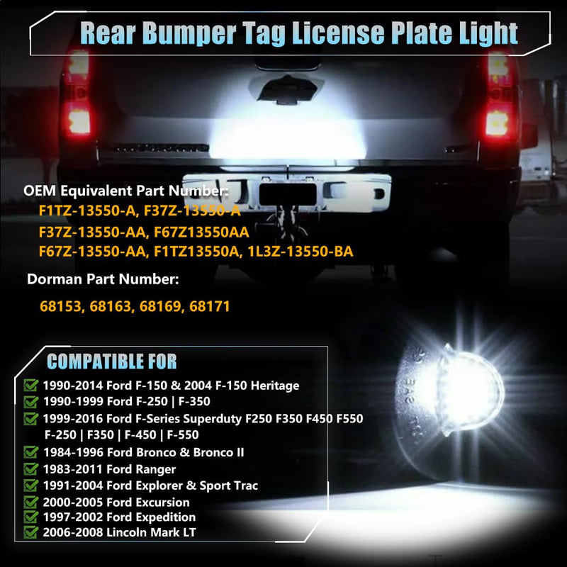 LED License Plate Light for Fo-rd F150 F250 F350 F450 F550 Superduty Bronco Excursion Ranger Expedition Explorer Pickup Truck, F150 Bronco Ranger Led Rear Tag Lamp, 6000K White Lights, 2 PCS Black