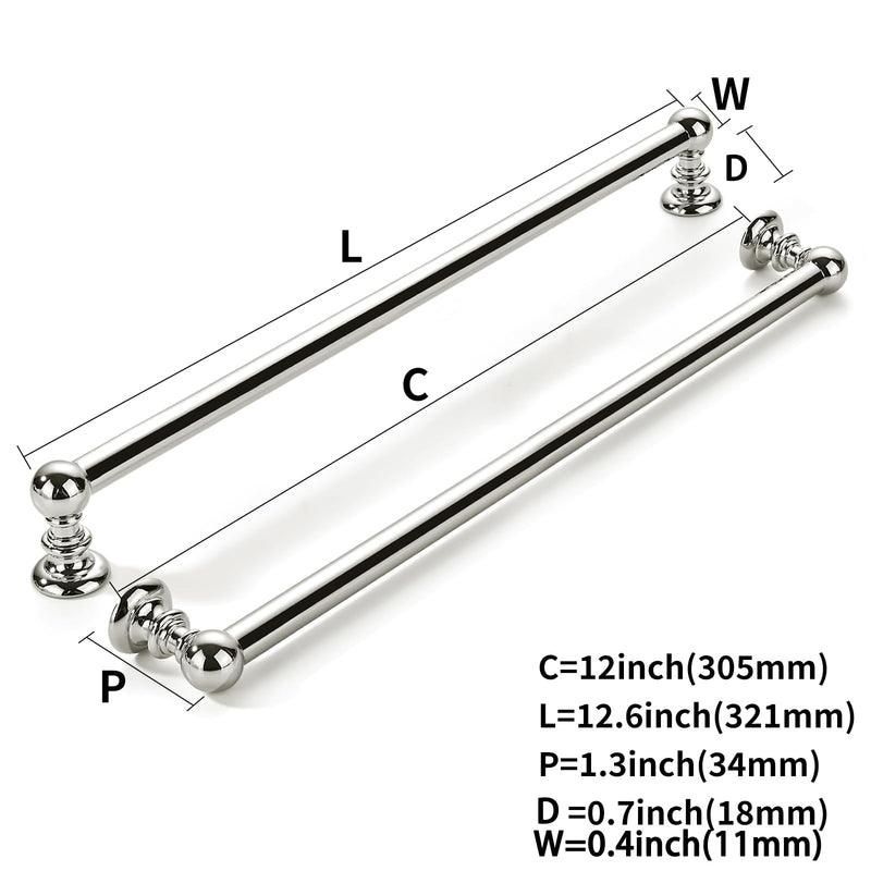 khtumeware 2 Pack 12 inch(305mm) Hole Center Vibrant Polished Nickel Cabinet Pulls Solid Heavy-Duty Kitchen Cabinet Hardware for Drawers Dressing Table Bathroom Handle