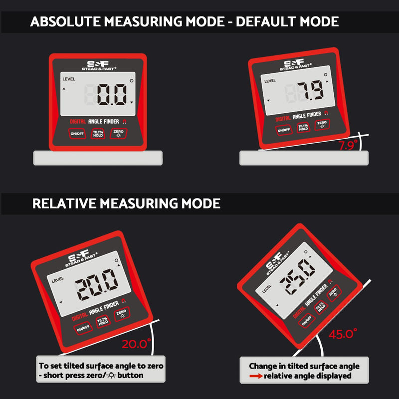 S&F STEAD & FAST Digital Angle Finder Gauge Magnetic Protractor Inclinometer Table Saw Angle Gauge Level Cube with Magnetic Base for Woodworking, Carpentry, Construction Red