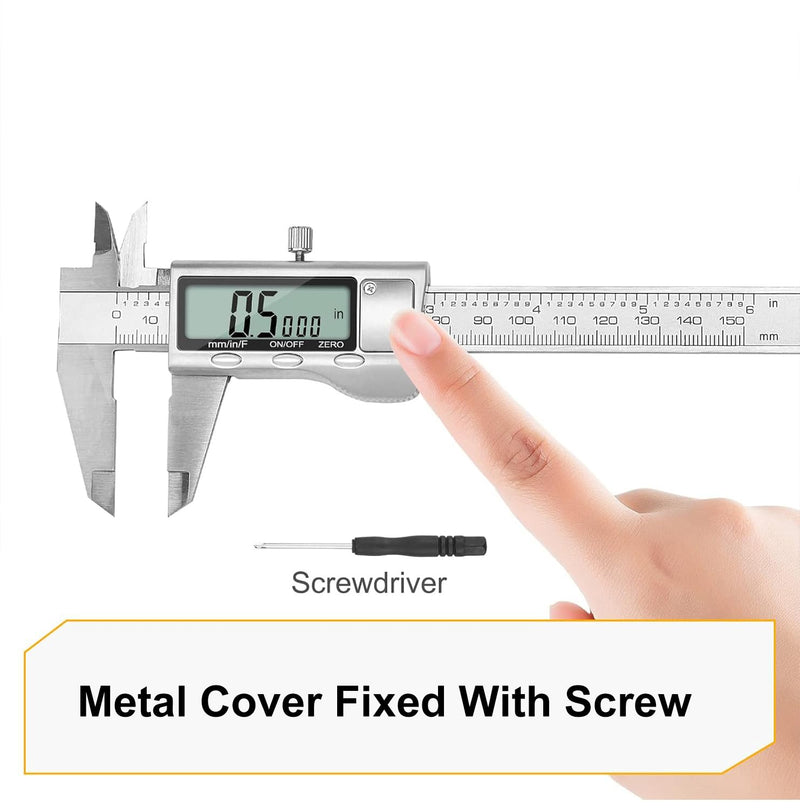 Digital Caliper, Sangabery 6 inch Stainless Steel Caliper Measuring Tool with Inch/Metric/Fractions Conversion and Large LCD Display, Perfect for DIY, Household and Professional Use 20-F
