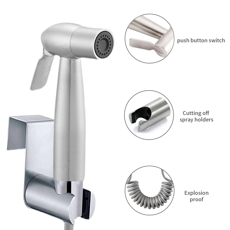 Bidet Sprayer for Toilet - Stainless Steel Sprayer Shattaf Toilet Bidet Shower Head for Bathroom Sink or Toilet - with 59in ABS Flexible Telescopic Shower Hose and Bracket Holder