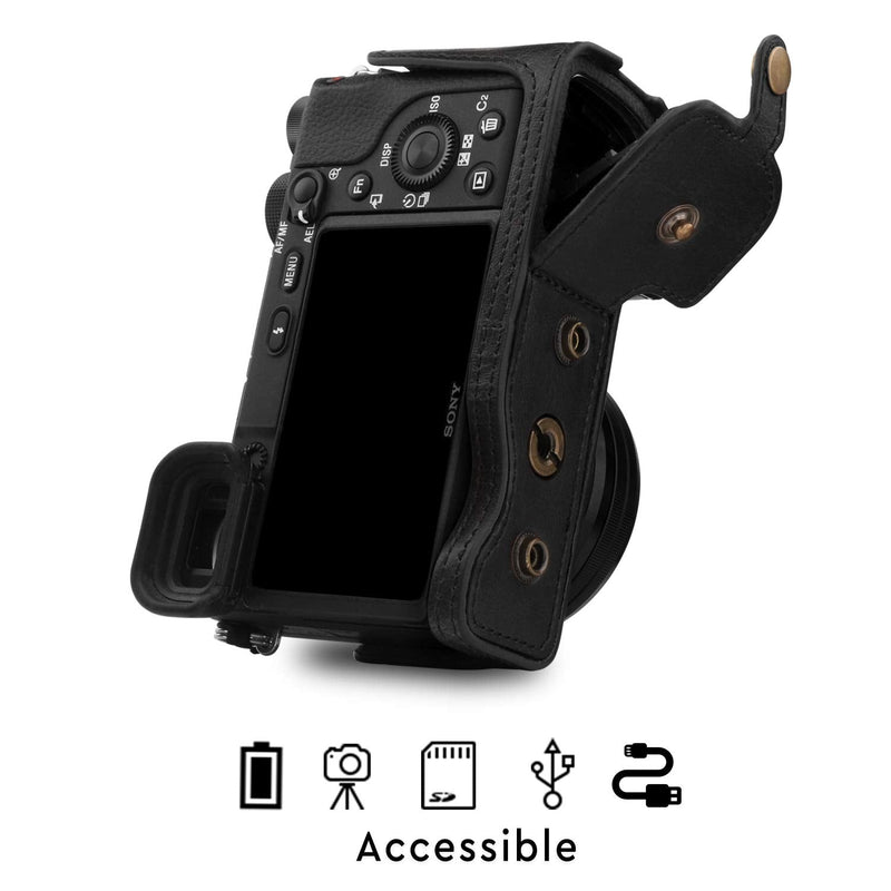 MegaGear MG1651 Ever Ready Leather Camera Case Compatible with Sony Alpha A6400 (16-50mm) - Black Sony Alpha A6400 (16-50mm)