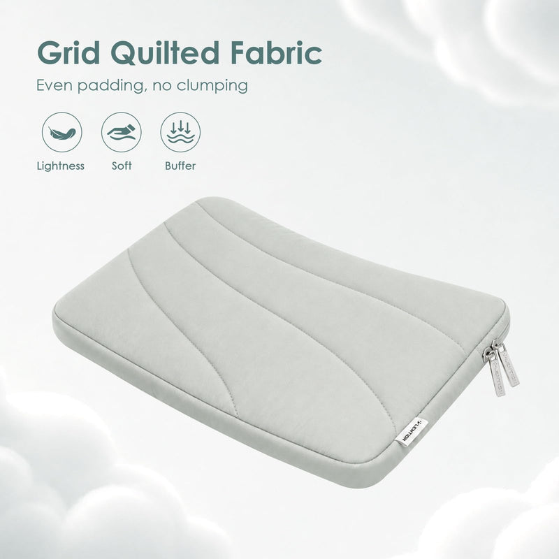 LENTION 14" Cloud Puffy Laptop Sleeve, Water-Resistant Shock-Absorbing Case | Velvet Inner Lining, Slim Portable Design, Minimalist Sage Gray Compatible with 13-14 Inch Laptops for Daily Commute & Travel