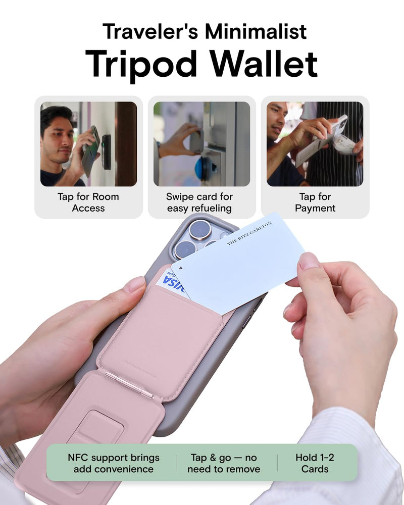 MOFT Phone Tripod Wallet for iPhone, Mulit-Angles, Lightweight & Portable Phone Stand, MOVAS Vegan Leather Magnetic Wallet, Strong Magnets, NFC Card Holder,Travel Essential, Blush (with Card Slot) Blush x With Card Slot