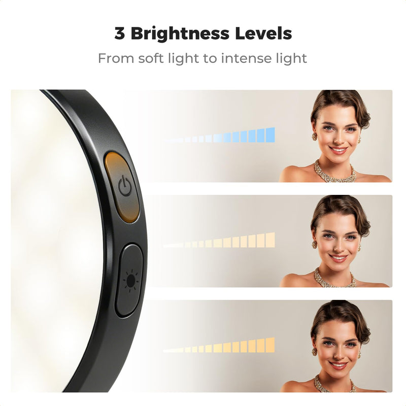 K&F CONCEPT LEDs Selfie Light, 3 Interface Modes, Rechargeable Phone Light | Ra95 CRI, 3-in-1 Mounts, 9 Light Modes, 600mAh Battery, 33g Pocket Size, Black, C7