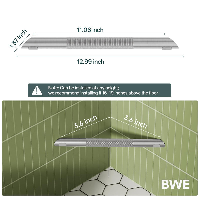 BWE Brushed Nickel Shower Foot Rest Bar, Stainless Steel Bar Corner Shower Foot Rest for Shaving Legs, Non-Slip Knurled Shower Step, Wall Mounted Bathroom Shower Shaving Foot Rest
