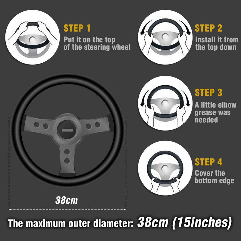 ZHOL 16 inch Steering Wheel Cover Carbon Fiber, Compatible Large-Size for F150 F250 F350 Ram 4Runner Tacoma Tundra Range Rover Model Car Accessories for Women Men Black Large Size[15.5"-16"]