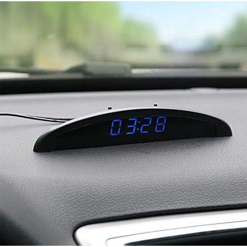 12V Car Temperature Clock, Universal Auto Dashboard Digital Multifunctional Clocks, 3in1 Voltmeter Thermometer Calendar Digital LED Display(Blue)