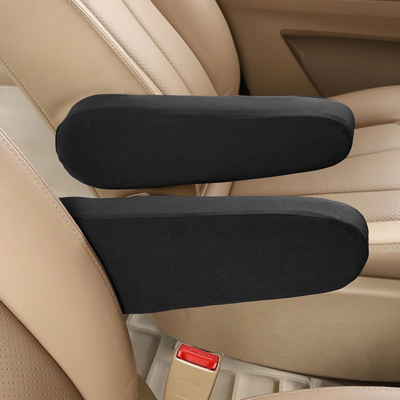 AUCELI 2 Pcs Car Front Seat Armrest Covers, Cloth Fabric Armrest Protectors, Direct Replacement Center Console Lid Armrest Cover Skin, Universal Accessories for Car, SUV, Truck and Van Black