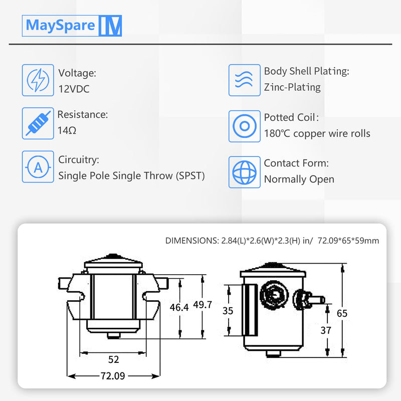 MaySpare Max Transient 200A Trombetta 12V Solenoid Relay 3 Terminal Heavy Duty Winch Marine 24106 SPST 12 Volt Solenoid 3-Terminal