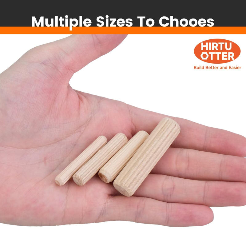 200 pcs 1/2" x 2" Wooden Dowel Pins, Hardwood, Kiln-Dried Fluted & Beveled Design for Easy Insertion for Woodworking, Furniture, Crafts & DIY Projects (12.7mm x 50mm) 1/2" x 2" 200