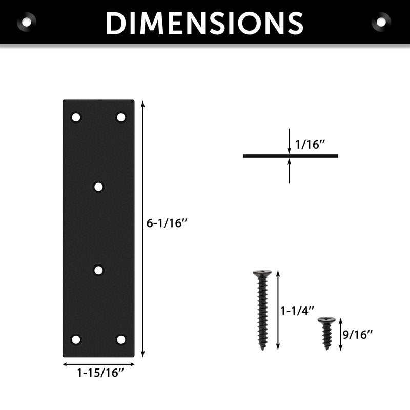 4 Pcs Flat Straight Mending Metal Plate 1-15/16" x 6-1/16", Heavy Duty Black Straight Bracket, Repair Joining Fixing Brace for Wooden Furniture，6 Holes with 2 Sizes Screws 1-7/8x6-1/16 inch / 48x169 mm 4