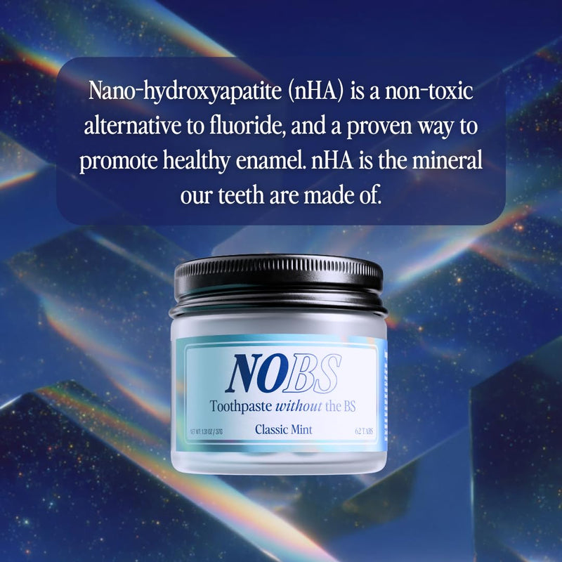 NOBS (No Bad Stuff) Toothpaste Tablets - Nano Hydroxyapatite, Fluoride & Plastic Free, Eco & Travel Friendly - Remineralize with NHA (3 Month)