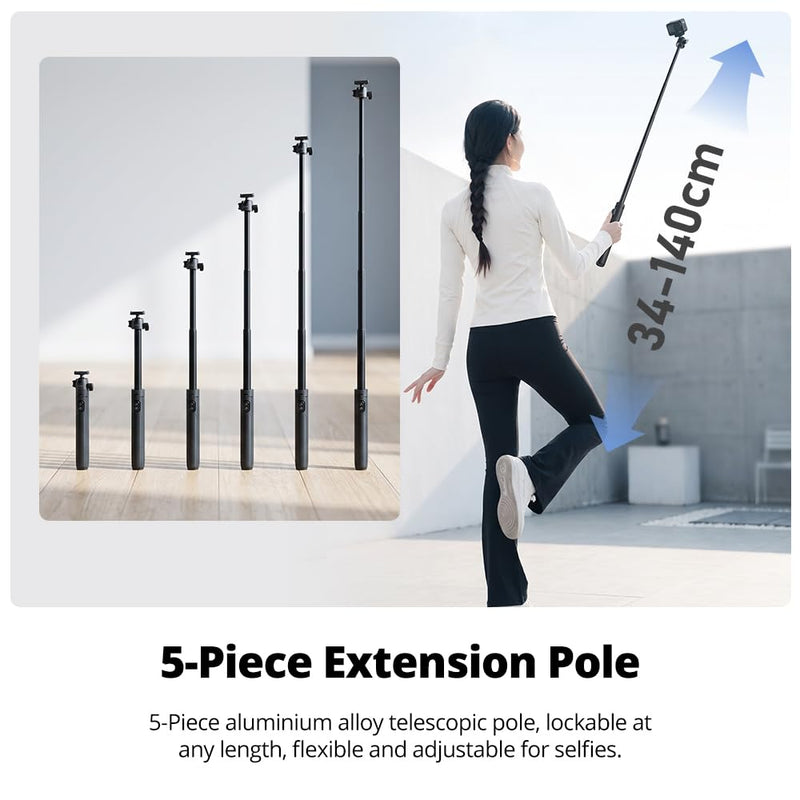 Ambitful Bluetooth Tripod Selfie Stick, Magnetic Mount for DJI Osmo（DT07B | 13.3-55.1inch in Extendable,2-in-1 Tripod and selfie stick For DJI Osmo Action Cameras,360 ball head, 1.5kg load DT07 DT07B Extended