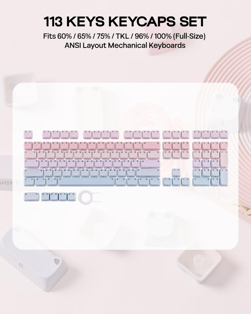 EPOMAKER Shimmeow Cute Cat Themed Keycaps Set for MX Mechanical Keyboard | 113 Keys, Shine Through, MAO Profile, PBT+PC Material, Compatible for 60%/65%/75%/TKL/96%/Full-Sized ANSI Layout (Nebula) Nebula