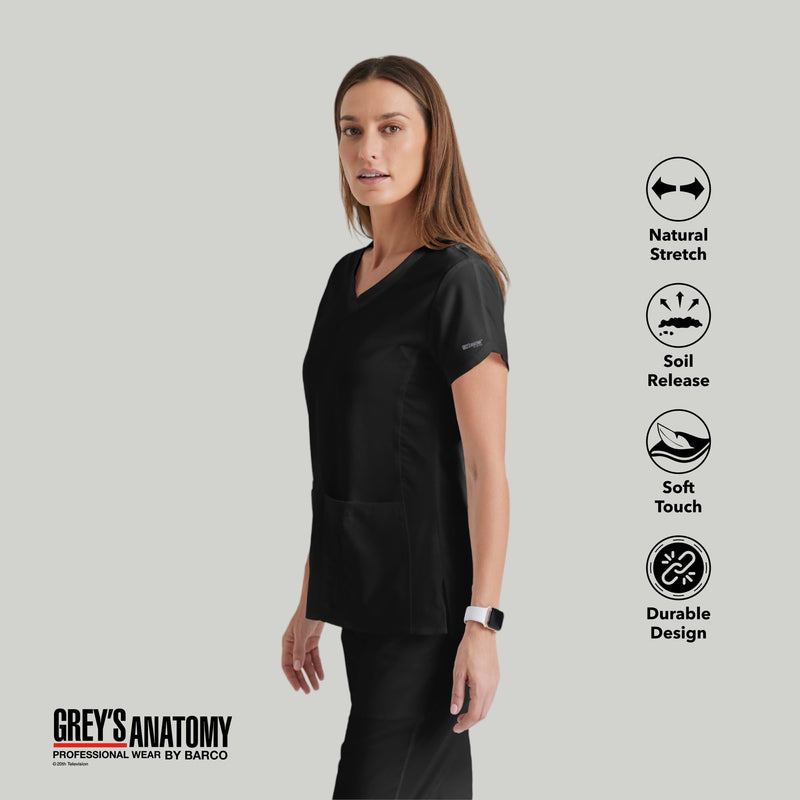 BARCO Grey's Anatomy Scrubs - Cora Scrub Top for Women, Crossover V-Neck, Fitted Back Super-Soft Women's Scrub Top Medium Black