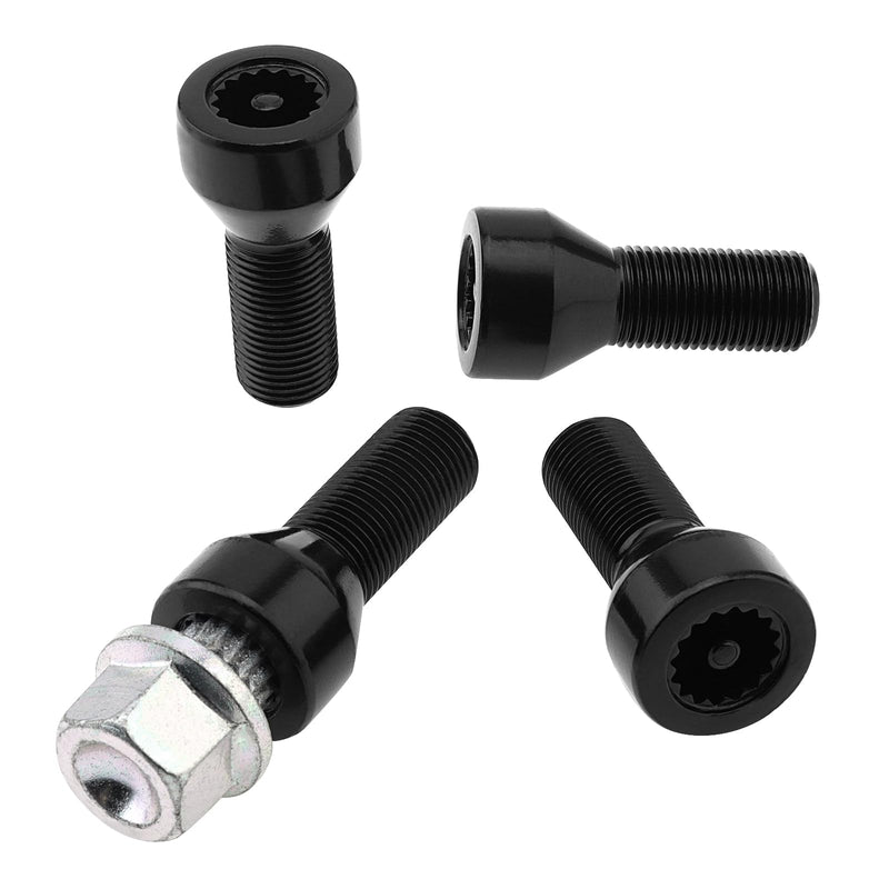 5pcs 36136786191 M14x1.25mm Wheel Lock Set Lug Nuts Bolt Fit for BMW Mini, I3 I8 M2 M4 F80 X2 X4 X6 with Master Key, Black Anti-Theft Wheel Stud Bolt Locks