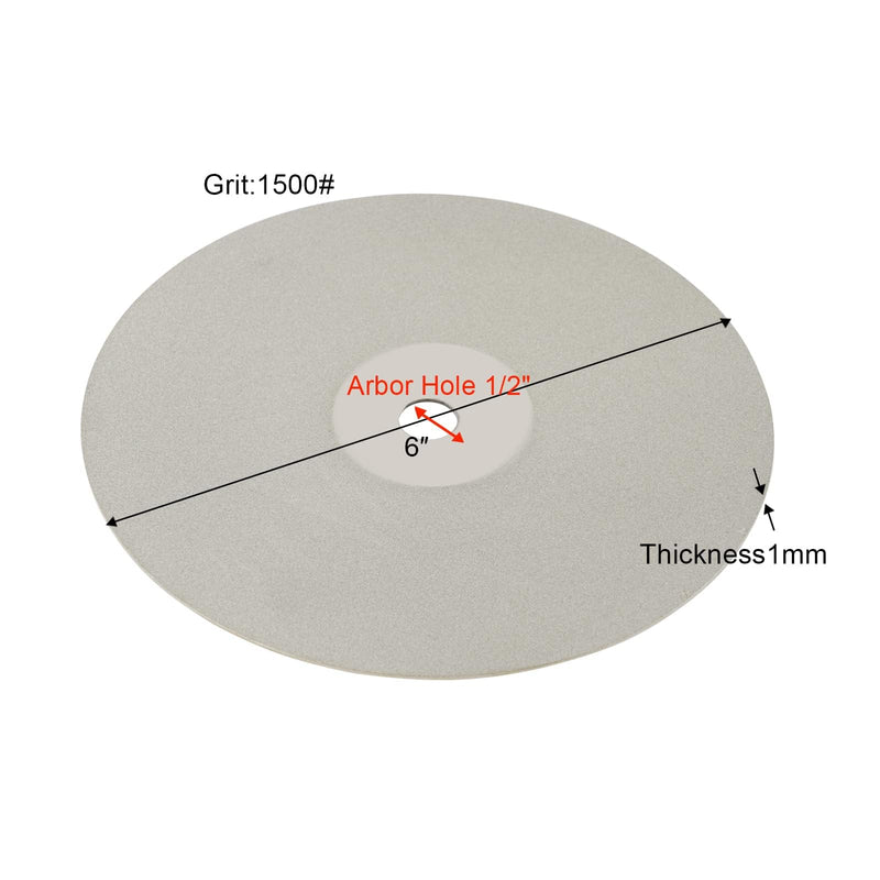 DZQ 6 PCS Diamond Flat Lap Wheel Disc 6" x 1/2" Arbor Hole Abrasive Grit 60 120 400 800 1500 3000 for Cutting or Sanding Stone and Glass 6PCS-grit 60 120 400 800 1500 3000