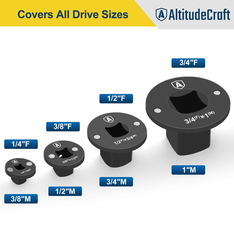 2025 Low Profile Impact Socket Adapter Set, Drive Ratchet Adapter Set, Designed for Tight Spaces, 3/8" to 1/2", 1/4" to 3/8", 3/4" to 1", 1/2" to 3/4", 4PC