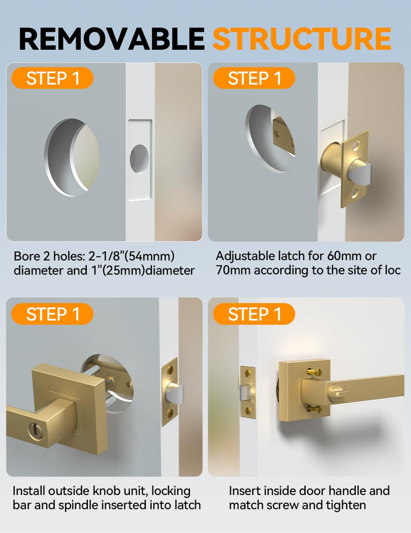 BSEED Gold Door Handles Interior Gold Privacy Door Levers fot Bedroom & Bathroom Lock Set in Modern Satin Gold Finish (1 Pack) 1 Pack