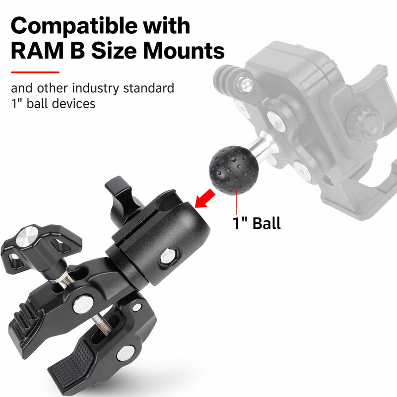 All-Metal Handlebar Clamp Base Mount with Adjustable Single Socket Arm, Fits 0.5-1.77" Round Rails, Compatible with RAM Mounts, 1" Ball Motorcycle Bike Phone Holder