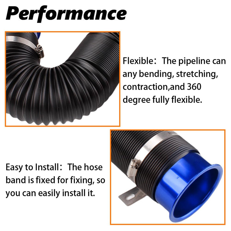 3" Turbine Intake Pipe, Cold Air Intake Pipe 76MM Adjustable Flexible Hose Tube Car Cold Air Turbo Intake Inlet Pipe Universal Cold Air Intake Filter, Blue