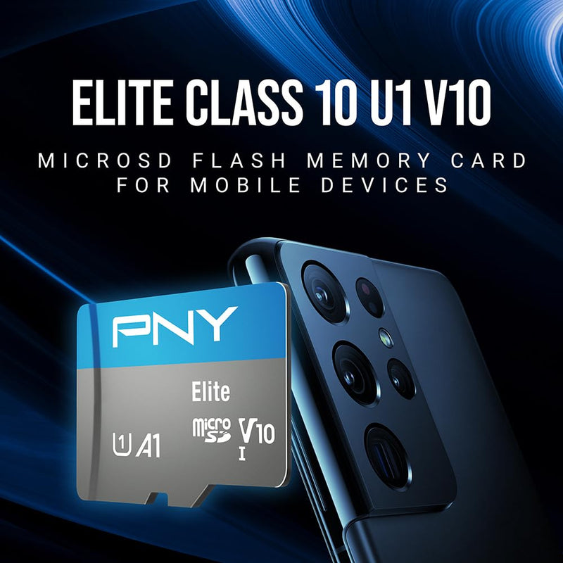 PNY 64GB Elite Mobile Accessories Class 10 U1 V10, A1 microSDHC Flash Memory Card for Mobile Devices - 100MB/s, Full HD, UHS-I, Micro SD 3-Pack 64GB 3-Pack