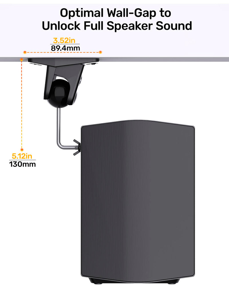Surround Sound Satellite Speaker Ceiling Wall Mount, Swivel & Tilt, 2-Pack | Max 11 lbs Load, Fits M4/M5, 1/4-20 Mounting, 360° Rotatable Ball Joint, for Samsung Q990D Q990F, Roku and More Rear Speakers