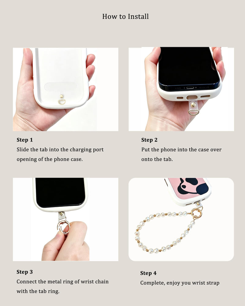 Pearl Phone Charm Wrist Strap,Beaded Phone Wrist Strap for Women Girls | Anti-drop Detachable Phone Chain Wristlet for iPhone Galaxy,Hands-Free Wristlet Bracelet Shopping Travel Walking Daily White -Gold