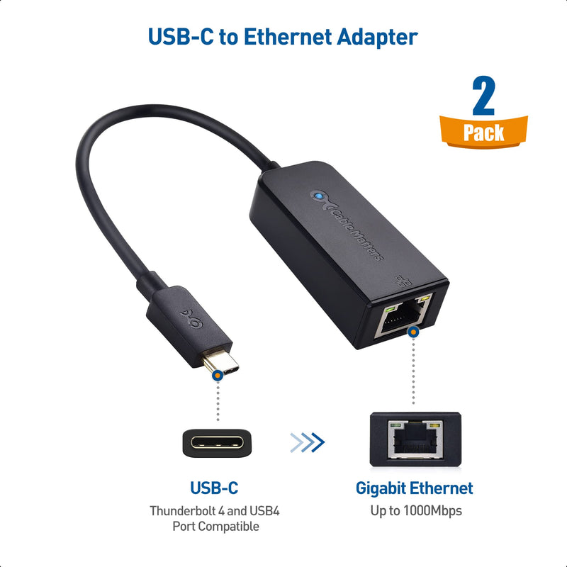 Cable Matters 2-Pack Plug & Play USB C to Ethernet Adapter with PXE, MAC Address Clone (Thunderbolt to Ethernet Adapter, Gigabit Network to USB C) - Compatible with MacBook Pro, XPS, Surface Pro Black