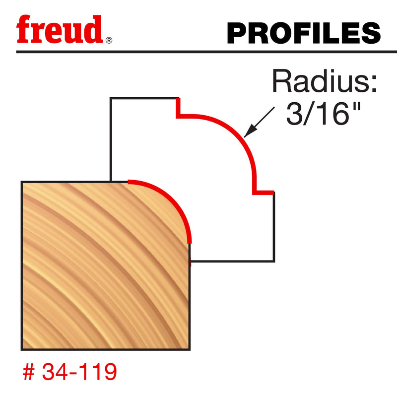Freud 34-119: 3/16" Radius Rounding Over Bit with 1/2" Shank