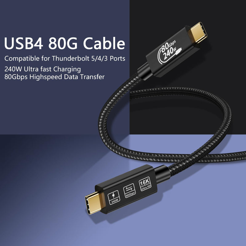 with Thunderbolt 5 Cable,USB4 Cable, 240 W Charging, 80 Gbps Data, gen4,16K@60Hz 4K120Hz HDR, USB C to USB C, for Hub, Dock, M2, M3, SSD, Laptops, Monitor (TB5 80G 240W 0.5M) TB5 80G 240W 0.5M