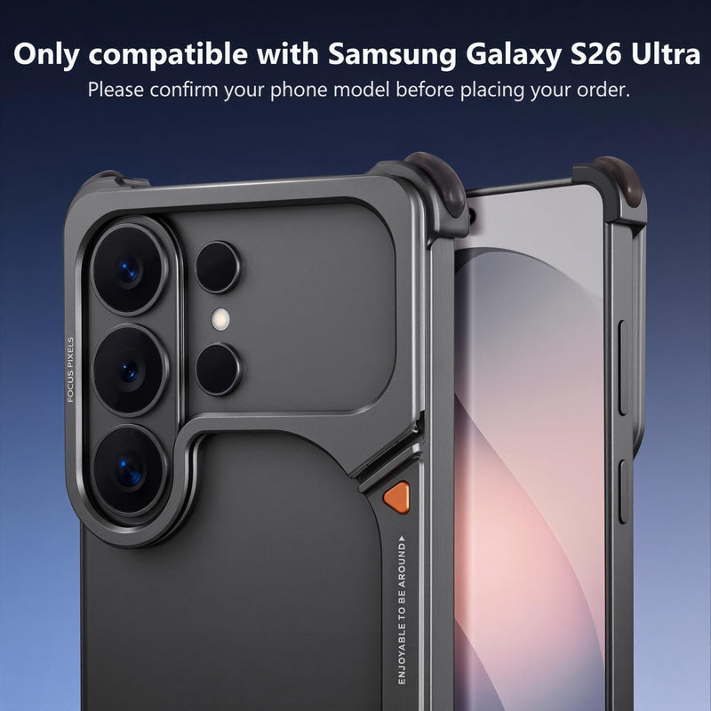 OATSBASF 9 Case for Samsung Galaxy S26 Ultra Bumper Case Metal Black | Aluminum Frame Slim Fit No Back Design, Compatible with MagSafe, Shockproof Protection, Minimalist Frameless Phone Case