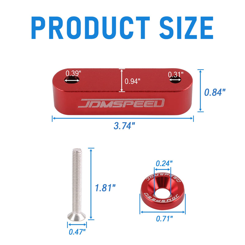 JDMSPEED Anodized Red JDMSPEED Hood Spacer Hood Riser 3/4" Replacement For Honda Civic CRX Del Sol Acura Integra