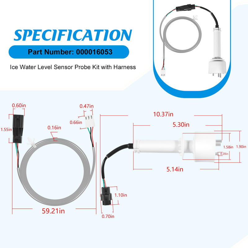 000016053 Ice Water Level Sensor Probe Kit with Harness Replacement for Manitowoc Commercial Ice Machines, Compatible with I0600, I1400, ID0522A, and More Models – Premium Ice Maker Parts