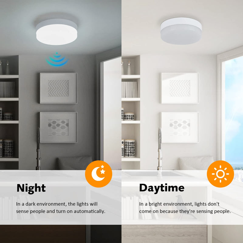 DLLT 24W Motion Sensor LED Ceiling Light, 8.7 Inch Wired Motion Activated Ceiling Light, 5000K Indoor Motion Flush Mount Light Fixture for Porch Walk-in Closet Hallway Pantry Stair, Non-Dimmable 24W-Sensor
