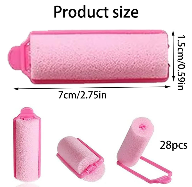 28 Pcs Foam Hair Rollers, Hair Rollers, Foam Hair Curlers, Soft Sponge Hair, Roller Foam Styling Hair, Curler Home DIY Curling Tool, DIY Hair Styling Tool Curling Iron Pink for Women Girls Kids