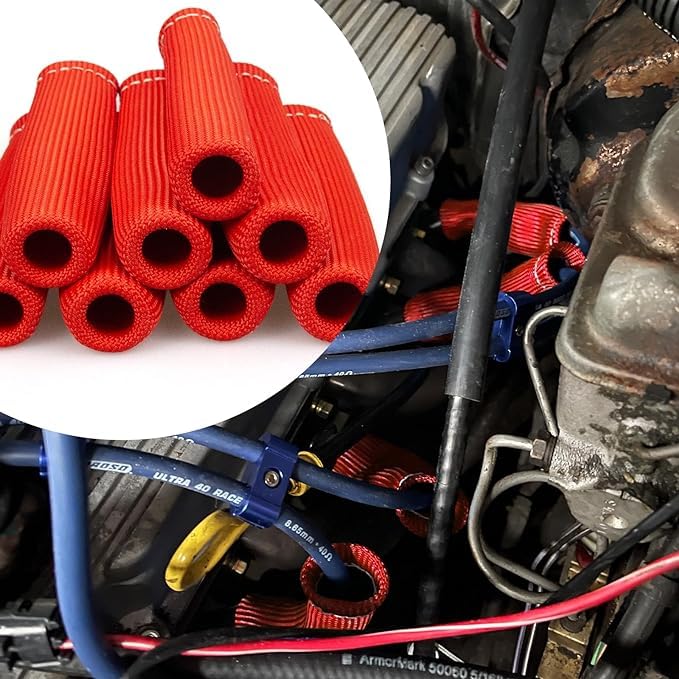 Spark Plug Protect Boot 1800 Degree Heat Shield Thermal Protection Insulator Sleeve Spark Plug Wire Boots 6 inch for Car Truck (Pack of 8) (Red) Red