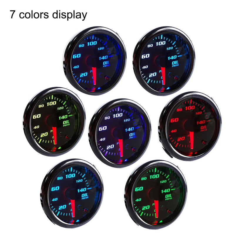 2'' Oil Pressure Gauge Meter with Sensor Tinted 7 Color Car Digital LED 0-140 PSI 52mm Oil Press Gauge