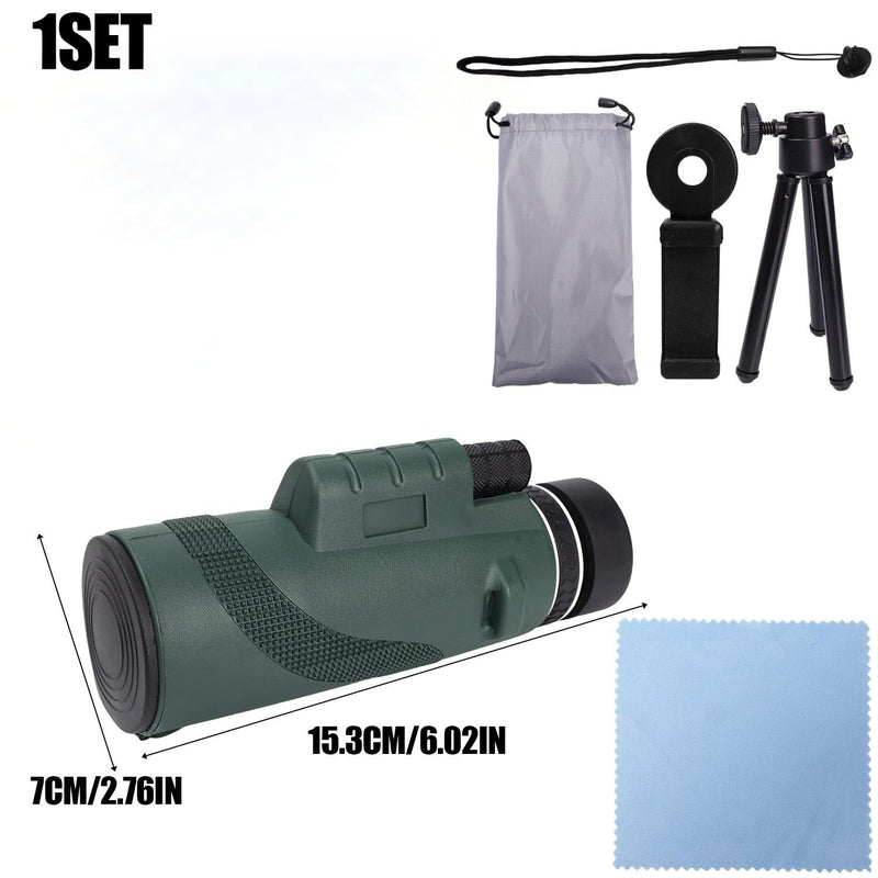 80X100 Monocular Telescope, High Power Monocular for Adults with Phone Adapter & Tripod & Hand Strap, Equipped with BAK4 Prism for Bird Watching (Green, 15.3x7cm) Green