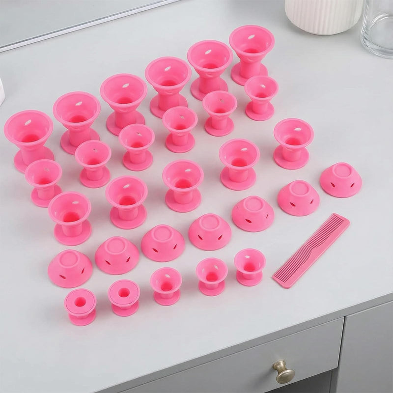 40 Pack Silicone Hair Curlers, Heat-Free Hair Rollers in 2 Sizes, Overnight Magic Curlers for Natural Waves, Soft and Safe for Hair, for Women, Girls, with Hair Net
