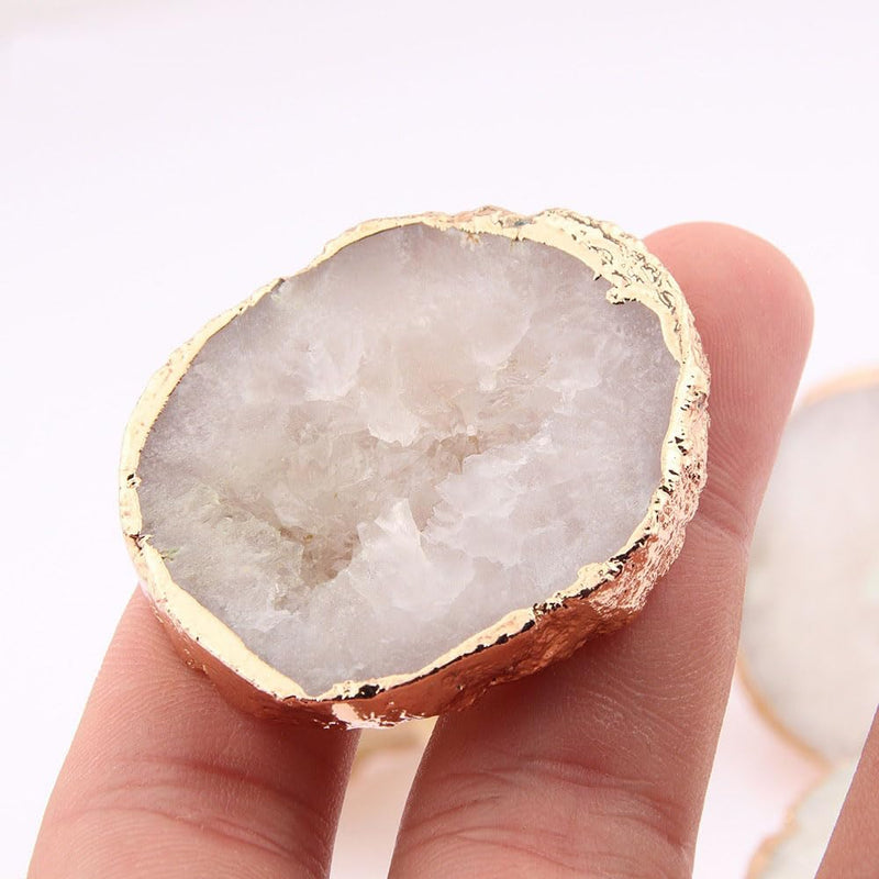White Geode Cabinet Knobs Crystal Stone Drawer Knobs Handles Decorative Gold Plated Gemstone Cupboard Pulls for Home Office Decor 4 Pack
