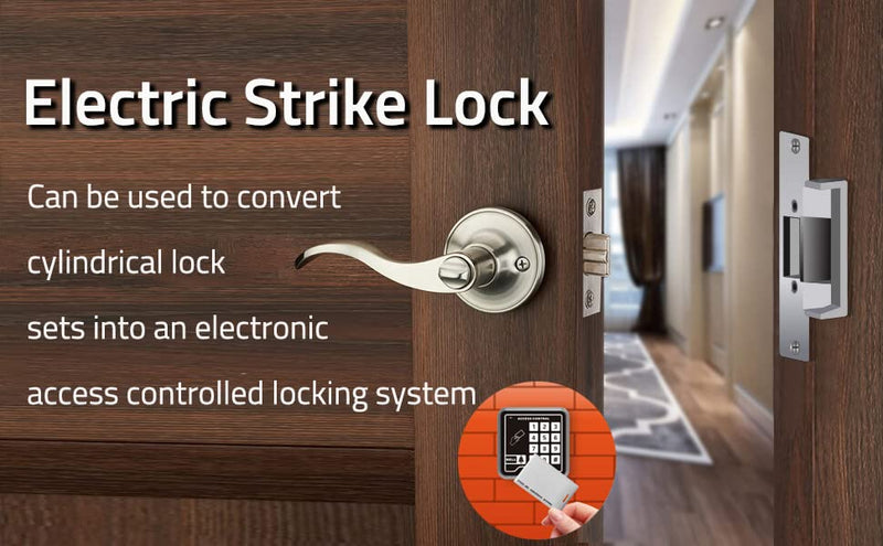 Electric Door Strike Lock ANSI Standard Heavy Duty 12V DC Fail-Secure or Fail-Safe Adjustable for Access Control Cylindrical Locksets NC/NO Mode Adjustable