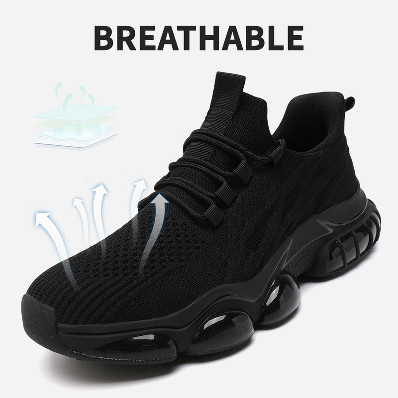 Men's Running Shoes Walking Sneakers Breathable Non Slip Fashion Casual Sport Shoe with Air Cushion Sole Gym Training for All-Day Comfort 10 All_black