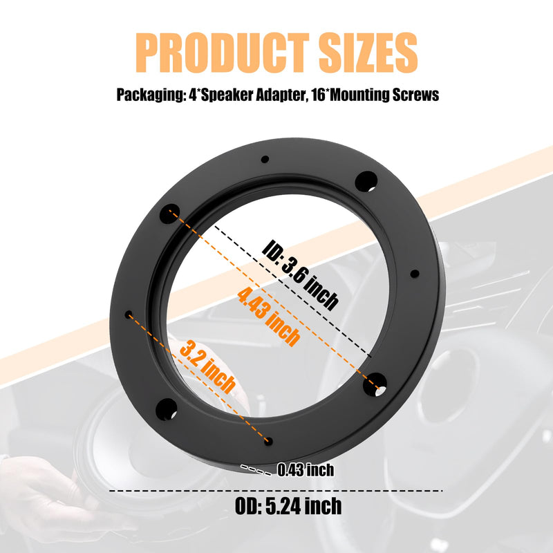 4PCS 4" Speaker Adapter Ring Spacer with 16 Mounting Screws | No-Cutting Car Door Speaker Adapter with Depth Extension,Universal Speaker Spacer for Car,SUV,Truck