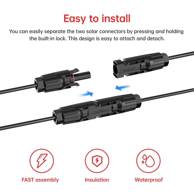 10AWG 2FT Solar to XT60i Cable 2 10 25 35 50 75 100FT Solar Connector to XT60i Adapter Cable for Portable Power Station (2FT) 10AWG Solar to XT60i Cable