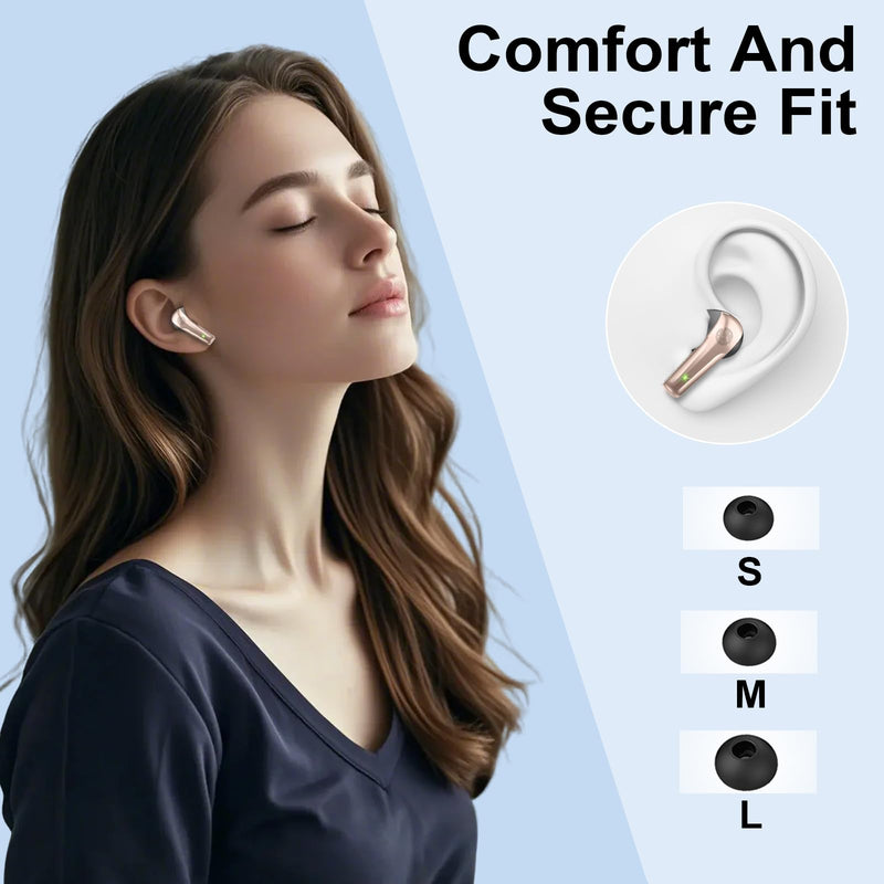 Wireless Earbuds Stereo Sound in Ear Headphones, 47H Playtime, LED Display | Noise Cancelling EarBuds Deep Bass with 4 Mic ENC Clear Calls, Bluetooth 5.4 Headphones, Touch Control, IP7 Waterproof Black Gold