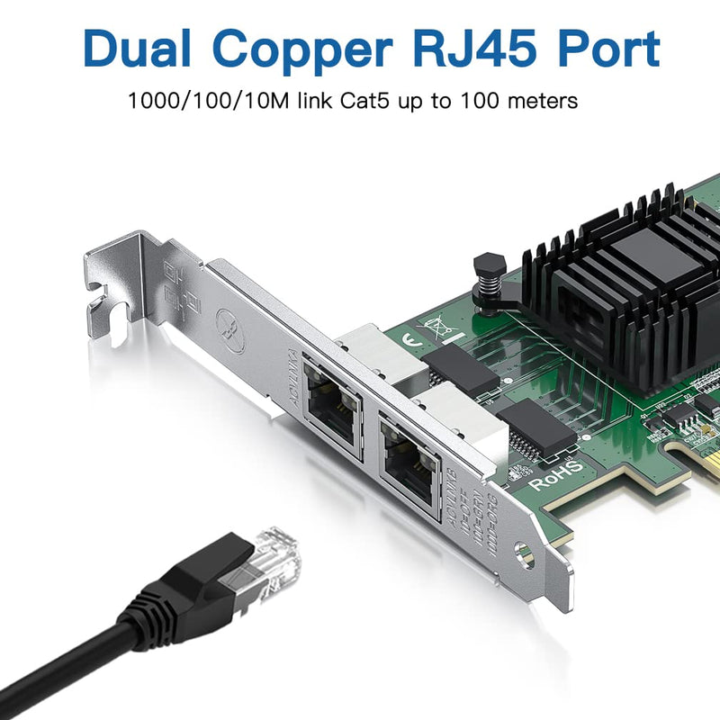 H!Fiber Gigabit 2 Port NIC with Intel I350 Chip, 1Gb Network Card Compare to Intel I350-T2 NIC, Dual RJ45 Ports, PCI Express 2.1 X4, Ethernet Card with Low Profile for Windows/Windows Server/Linux Intel I350-AM2 2 RJ45 1